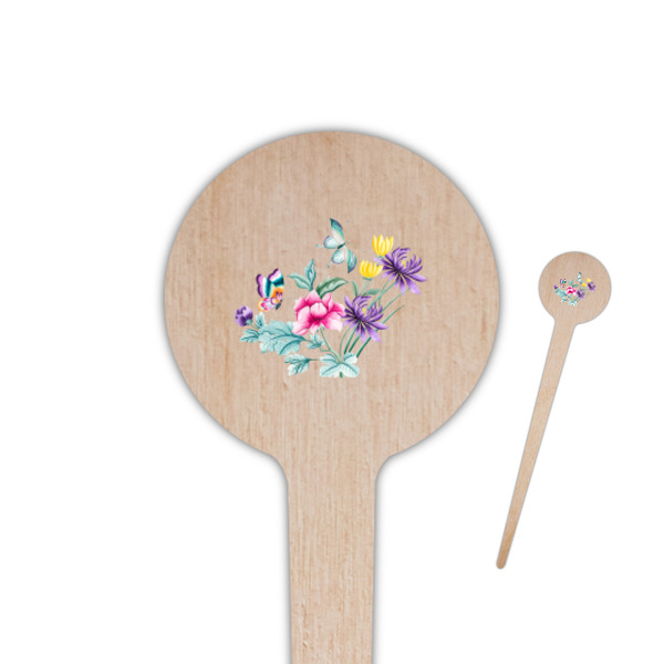 Custom Chinoiserie 4" Round Wooden Food Picks - Double Sided