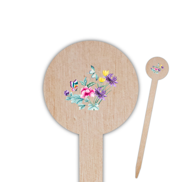 Custom Chinoiserie 6" Round Wooden Food Picks - Single Sided