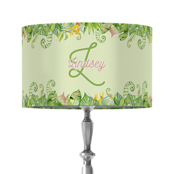 Tropical Leaves Border 12" Drum Lampshade - ON STAND (Fabric)