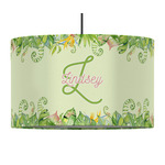 Tropical Leaves Border 12" Drum Pendant Lamp - Fabric (Personalized)