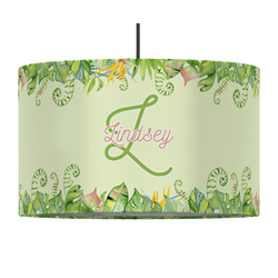 Tropical Leaves Border 12" Drum Pendant Lamp - Fabric (Personalized)