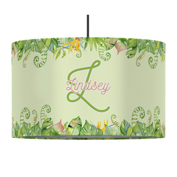 Custom Tropical Leaves Border 12" Drum Pendant Lamp - Fabric (Personalized)