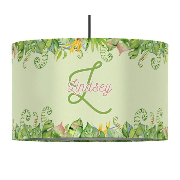 Tropical Leaves Border 12" Drum Lampshade - PENDANT (Fabric)