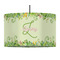 Tropical Leaves Border 12" Drum Pendant Lamp - Fabric (Personalized)