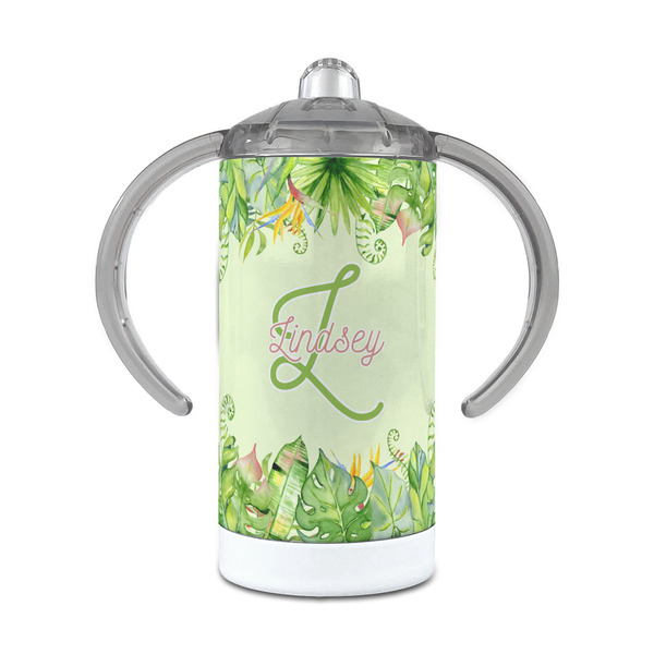 Custom Tropical Leaves Border 12 oz Stainless Steel Sippy Cup (Personalized)