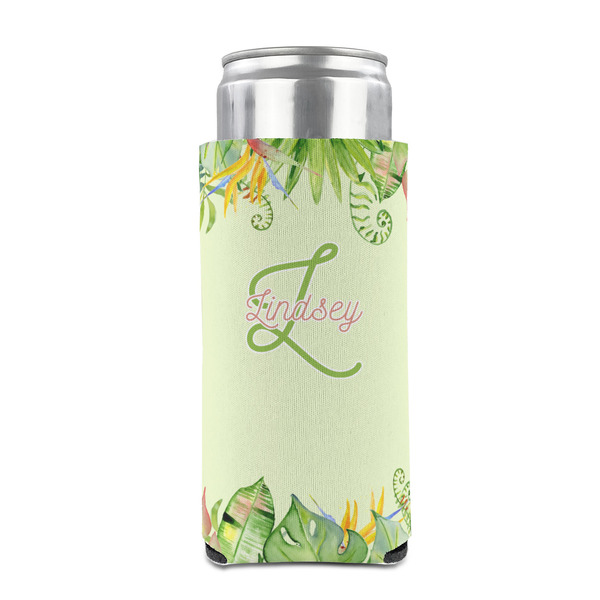 Tropical Leaves Border 12oz Tall Can Sleeve - FRONT (on can)