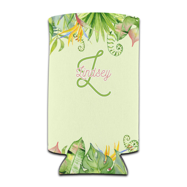 Custom Tropical Leaves Border Can Cooler (tall 12 oz) (Personalized)