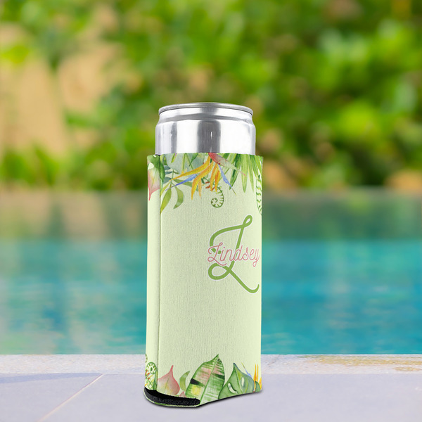 Tropical Leaves Border Can Cooler - Tall 12oz - In Context