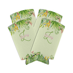 Tropical Leaves Border Can Cooler (tall 12 oz) - Set of 4 (Personalized)