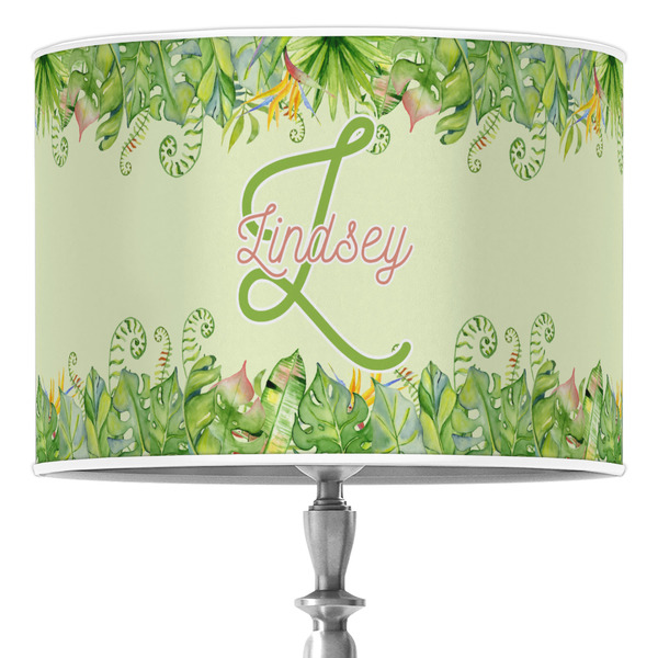 Custom Tropical Leaves Border 16" Drum Lamp Shade - Poly-film (Personalized)
