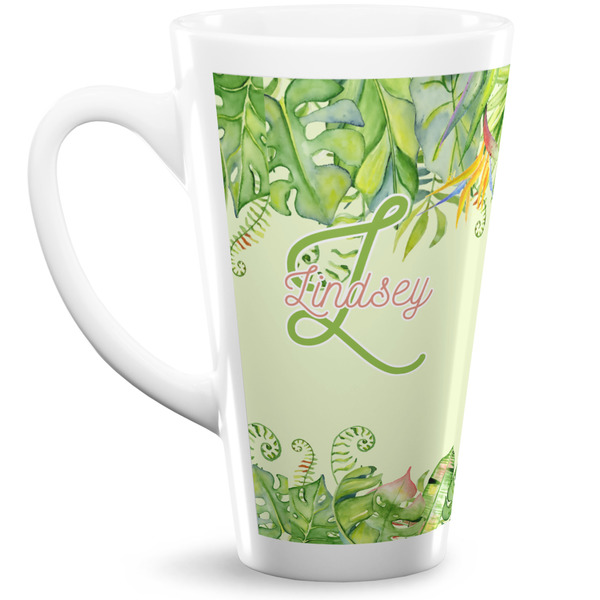 Custom Tropical Leaves Border 16 Oz Latte Mug (Personalized)