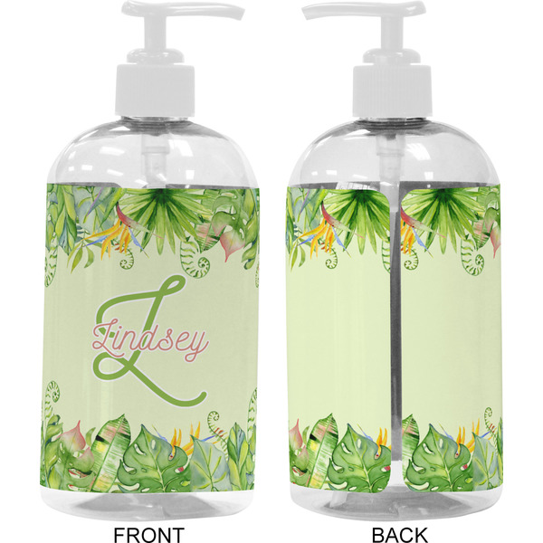 Tropical Leaves Border 16 oz Plastic Liquid Dispenser- Approval- White