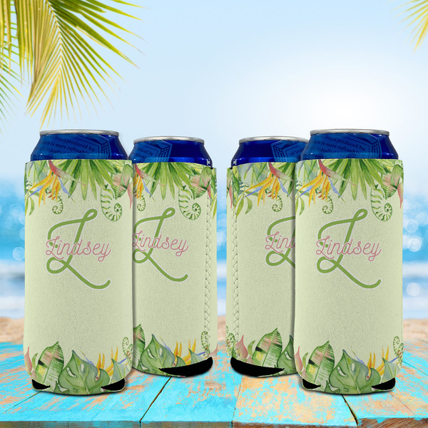 Tropical Leaves Border 16oz Can Sleeve - Set of 4 - LIFESTYLE
