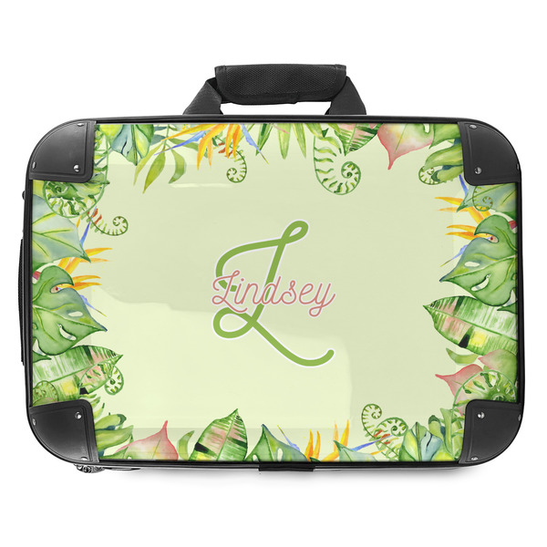Custom Tropical Leaves Border Hard Shell Briefcase - 18" (Personalized)