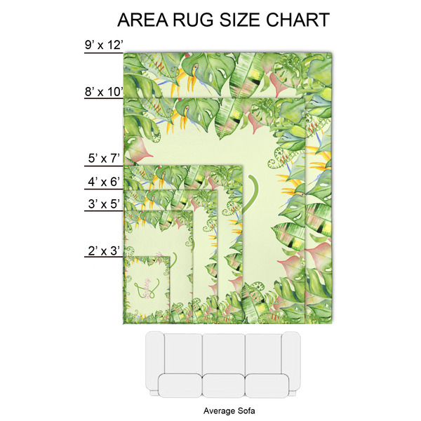 Tropical Leaves Border 2'x3' Indoor Area Rugs - Size Chart