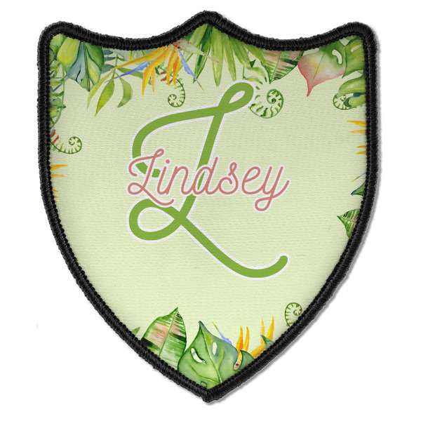 Custom Tropical Leaves Border Iron On Shield Patch B w/ Name and Initial
