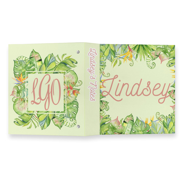Tropical Leaves Border 3 Ring Binders - Full Wrap - 1" - OPEN OUTSIDE