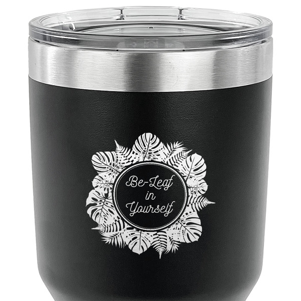Tropical Leaves Border 30 oz Stainless Steel Ringneck Tumbler - Black - CLOSE UP