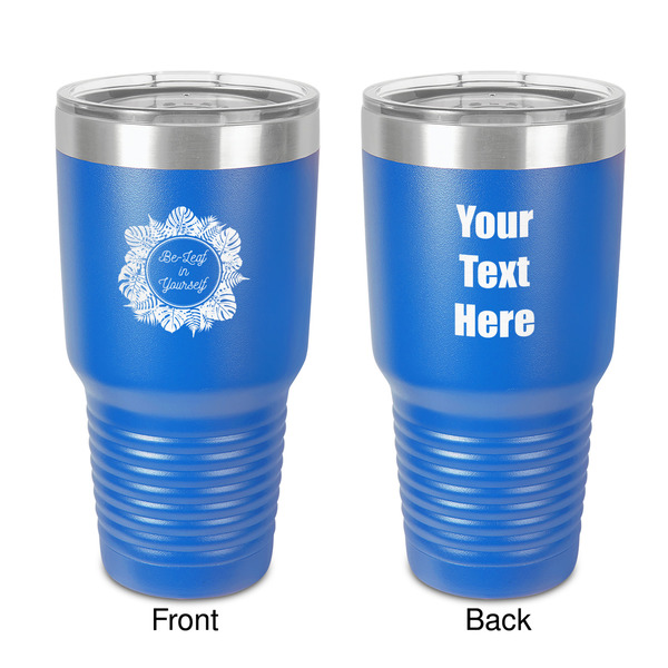 Custom Tropical Leaves Border 30 oz Stainless Steel Tumbler - Royal Blue - Double-Sided (Personalized)
