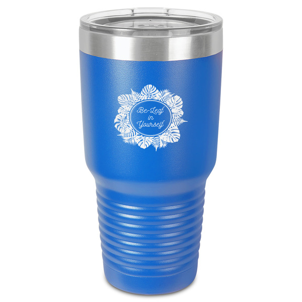 Custom Tropical Leaves Border 30 oz Stainless Steel Tumbler - Royal Blue - Single-Sided (Personalized)
