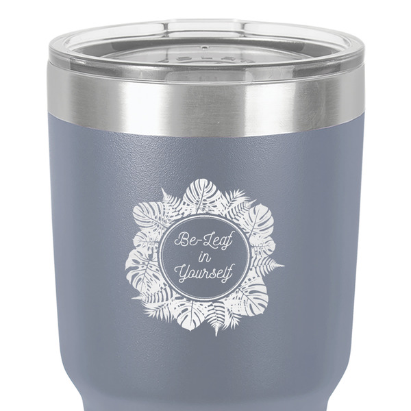 Tropical Leaves Border 30 oz Stainless Steel Ringneck Tumbler - Grey - Close Up
