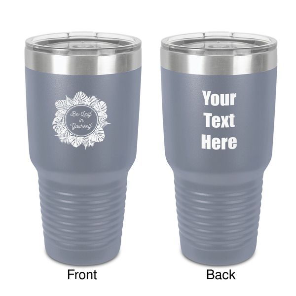 Custom Tropical Leaves Border 30 oz Stainless Steel Tumbler - Grey - Double-Sided (Personalized)