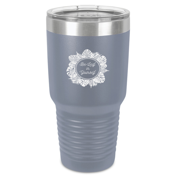 Custom Tropical Leaves Border 30 oz Stainless Steel Tumbler - Grey - Single-Sided (Personalized)