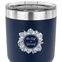 Tropical Leaves Border 30 oz Stainless Steel Tumbler - Navy - Single Sided (Personalized)