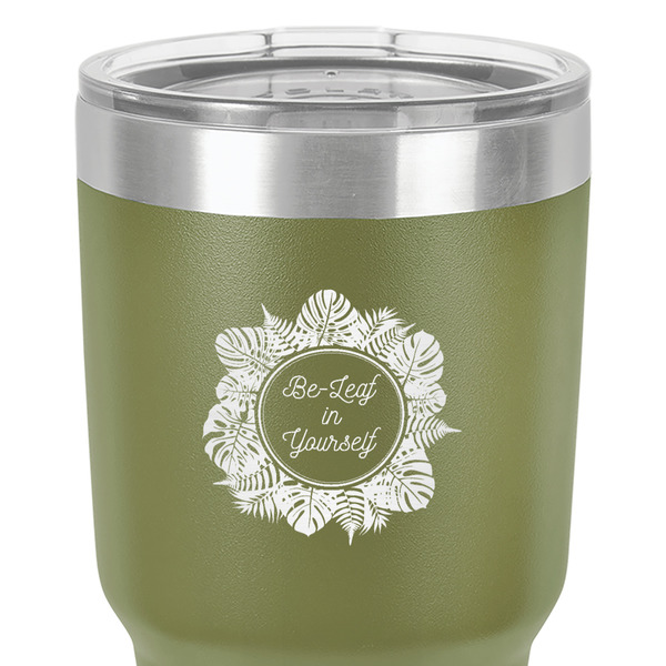 Tropical Leaves Border 30 oz Stainless Steel Ringneck Tumbler - Olive - Close Up