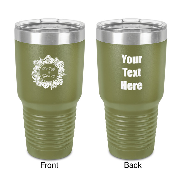 Custom Tropical Leaves Border 30 oz Stainless Steel Tumbler - Olive - Double-Sided (Personalized)