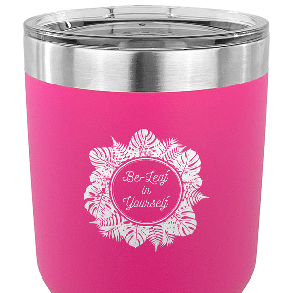 Tropical Leaves Border 30 oz Stainless Steel Ringneck Tumbler - Pink - CLOSE UP
