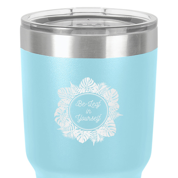 Tropical Leaves Border 30 oz Stainless Steel Ringneck Tumbler - Teal - Close Up