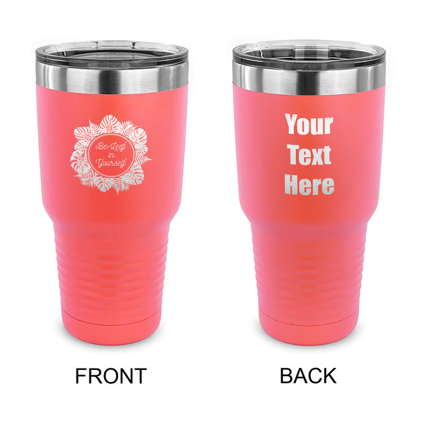 Custom Tropical Leaves Border 30 oz Stainless Steel Tumbler - Coral - Double Sided (Personalized)