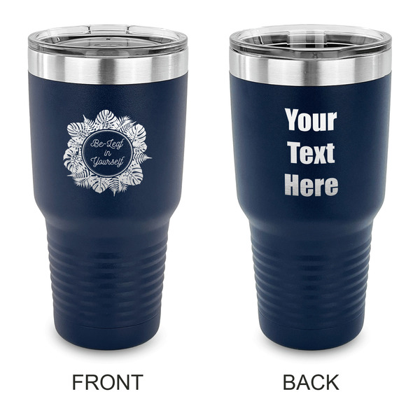 Custom Tropical Leaves Border 30 oz Stainless Steel Tumbler - Navy - Double Sided (Personalized)
