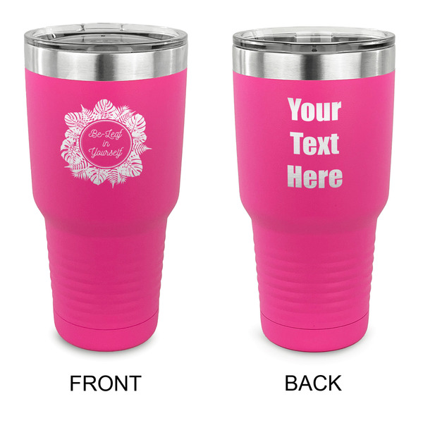 Custom Tropical Leaves Border 30 oz Stainless Steel Tumbler - Pink - Double Sided (Personalized)