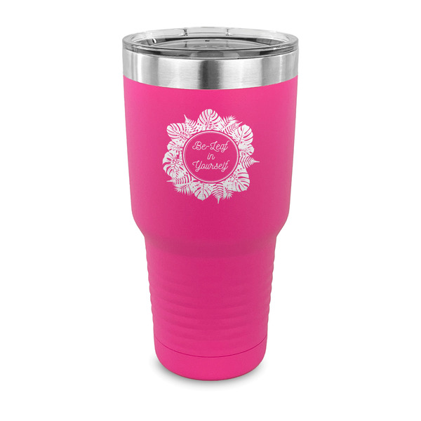 Tropical Leaves Border 30 oz Stainless Steel Ringneck Tumblers - Pink - FRONT