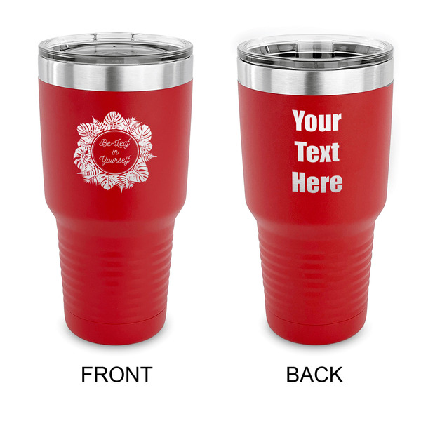 Custom Tropical Leaves Border 30 oz Stainless Steel Tumbler - Red - Double Sided (Personalized)