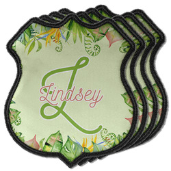 Tropical Leaves Border Iron On Shield C Patches - Set of 4 w/ Name and Initial