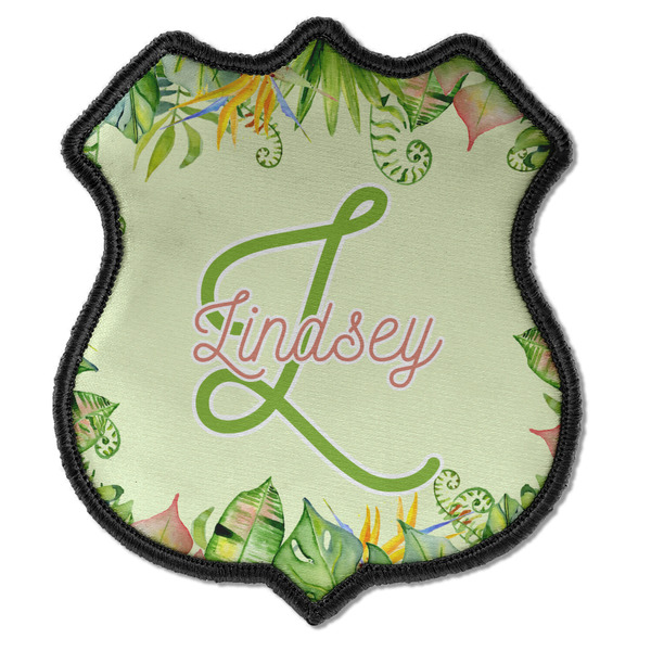 Custom Tropical Leaves Border Iron On Shield Patch C w/ Name and Initial
