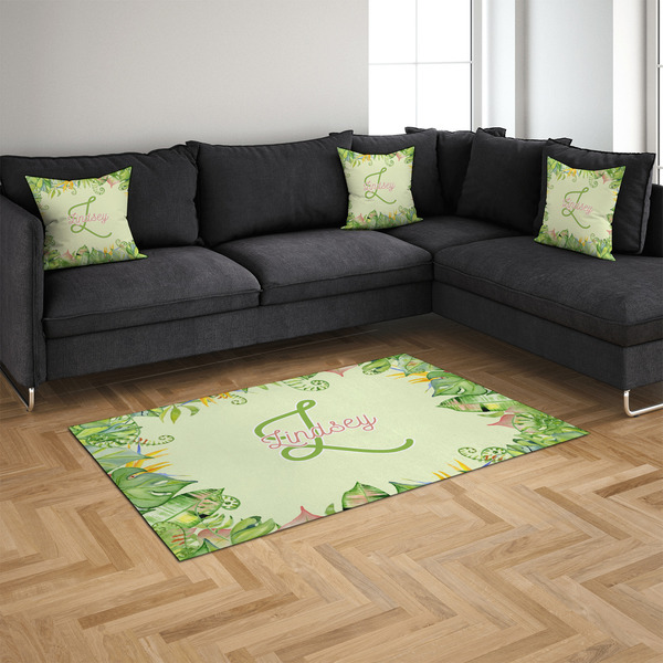 Tropical Leaves Border 4'x6' Indoor Area Rugs - IN CONTEXT
