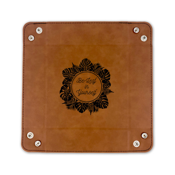 Tropical Leaves Border 6" x 6" Leatherette Snap Up Tray - FLAT FRONT