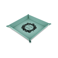 Tropical Leaves Border 6" x 6" Teal Faux Leather Valet Tray (Personalized)