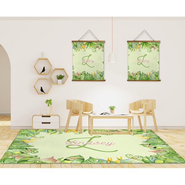 Tropical Leaves Border 8'x10' Indoor Area Rugs - IN CONTEXT