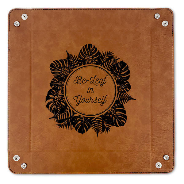 Tropical Leaves Border 9" x 9" Leatherette Snap Up Tray - APPROVAL (FLAT)