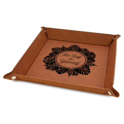 Tropical Leaves Border Faux Leather Dice Tray - 9" x 9" - Rawhide (Personalized)