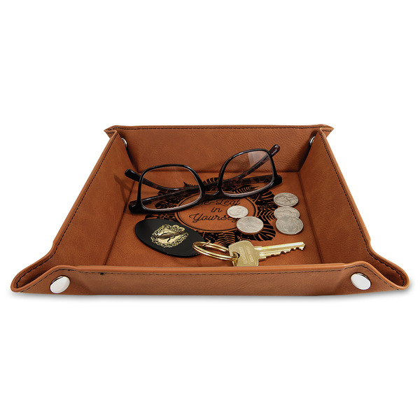 Tropical Leaves Border 9" x 9" Leatherette Snap Up Tray - STYLED