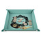 Tropical Leaves Border 9" x 9" Teal Leatherette Snap Up Tray - STYLED