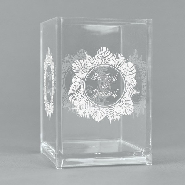 Custom Tropical Leaves Border Acrylic Pen Holder (Personalized)