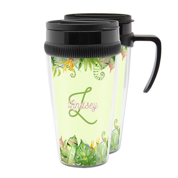 Custom Tropical Leaves Border Acrylic Travel Mug (Personalized)