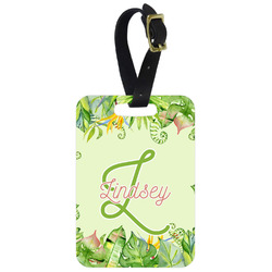Tropical Leaves Border Metal Luggage Tag w/ Name and Initial